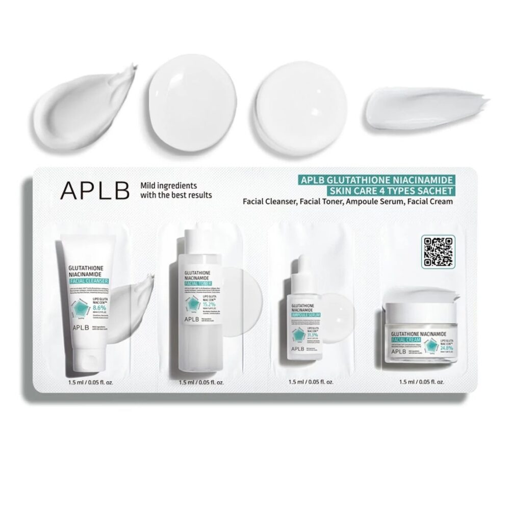 APLB Glutathione Niacinamide Skin 4 Types Sachet Set de APLB — textura y detalle | K-Beauty coreano en Narumi Chile