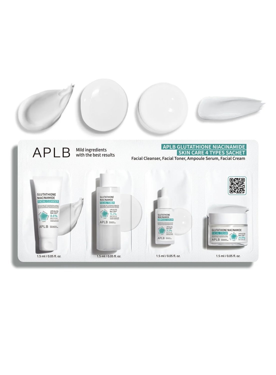 APLB Glutathione Niacinamide Skin 4 Types Sachet Set de APLB — textura y detalle | K-Beauty coreano en Narumi Chile