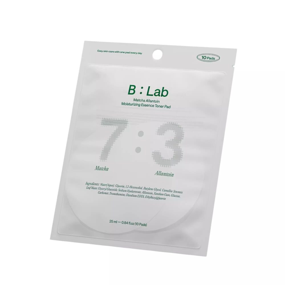 B:Lab Matcha Allantoin Moisturizing Essence Toner Pad 10ea de B:Lab — textura y detalle | K-Beauty coreano en Narumi Chile