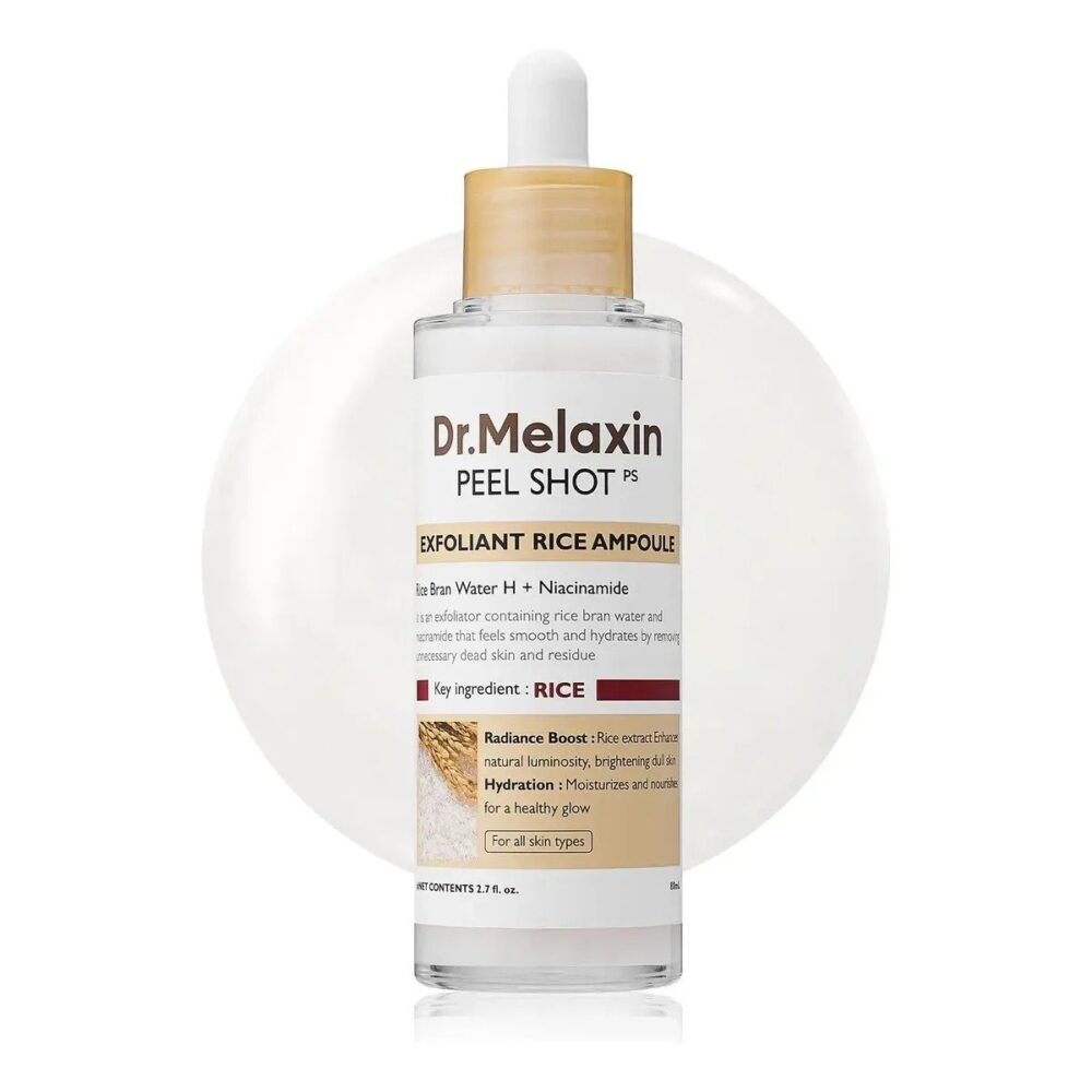 Dr. Melaxin Peel Shot Exfoliating White Rice Ampoule 80ml de Dr. Melaxin — presentación y empaque | K-Beauty coreano en Narumi Chile