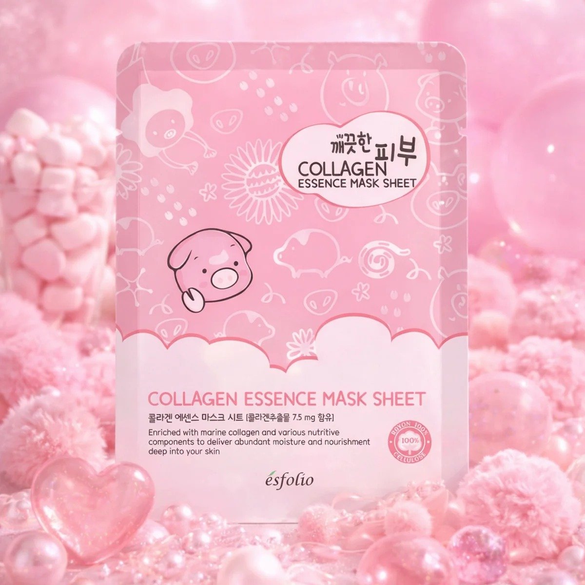 Esfolio Pure Skin Collagen Essence Mask Sheet de Esfolio — textura y detalle | K-Beauty coreano en Narumi Chile