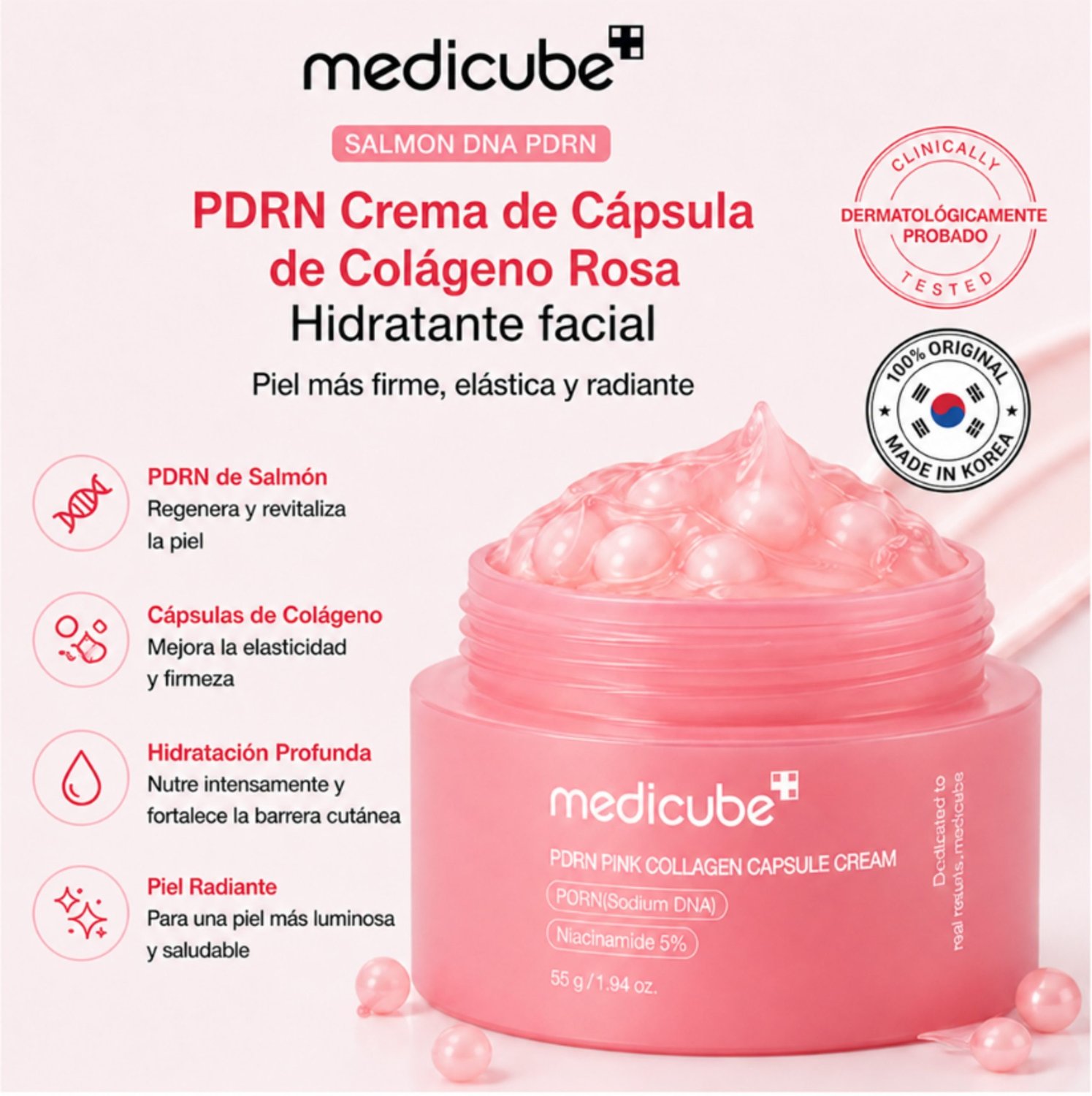 medicube PDRN Pink Collagen Capsule Cream 55g de medicube — presentación y empaque | K-Beauty coreano en Narumi Chile