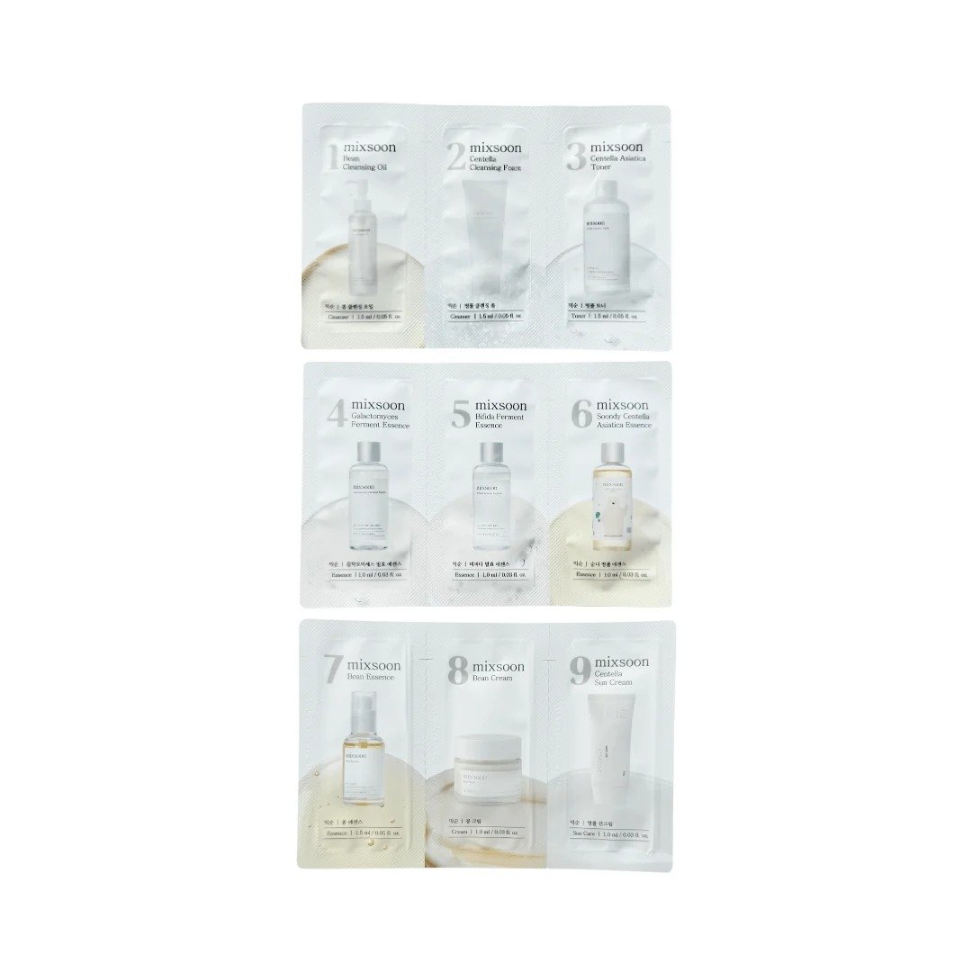 Mixsoon 9-Step Trial Kit 9 pcs de Mixsoon — textura y detalle | K-Beauty coreano en Narumi Chile