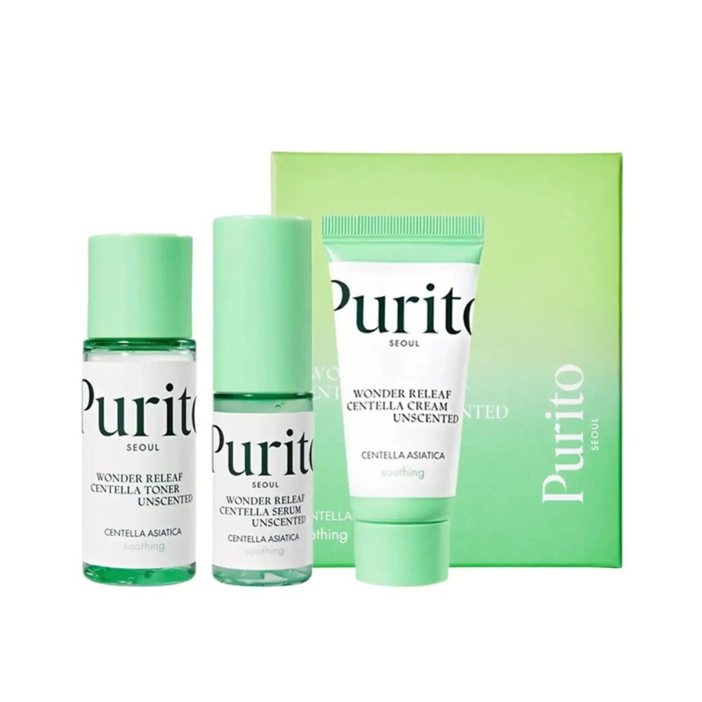 PURITO Wonder Releaf Centella Mini Kit Unscented de PURITO — presentación y empaque | K-Beauty coreano en Narumi Chile