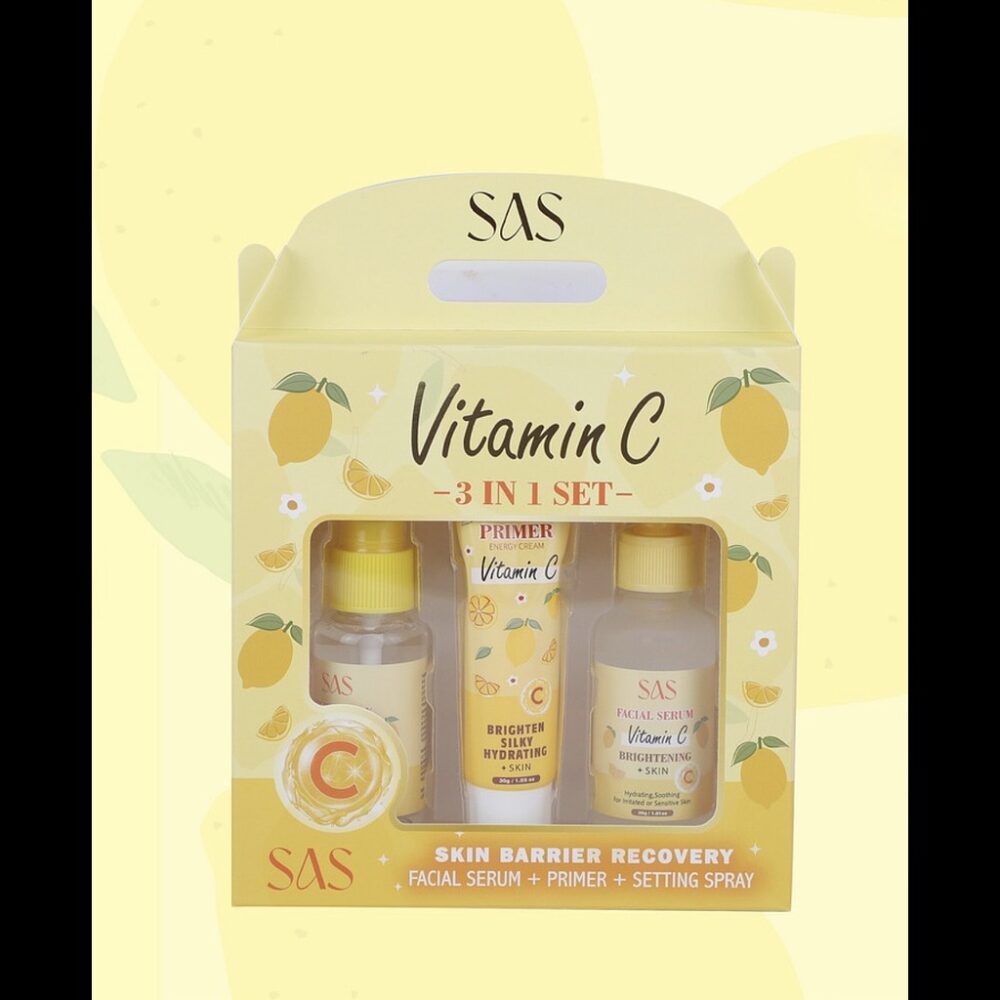 SAS Set Vitamina C · Sérum + Primer + Fijador de Maquillaje
