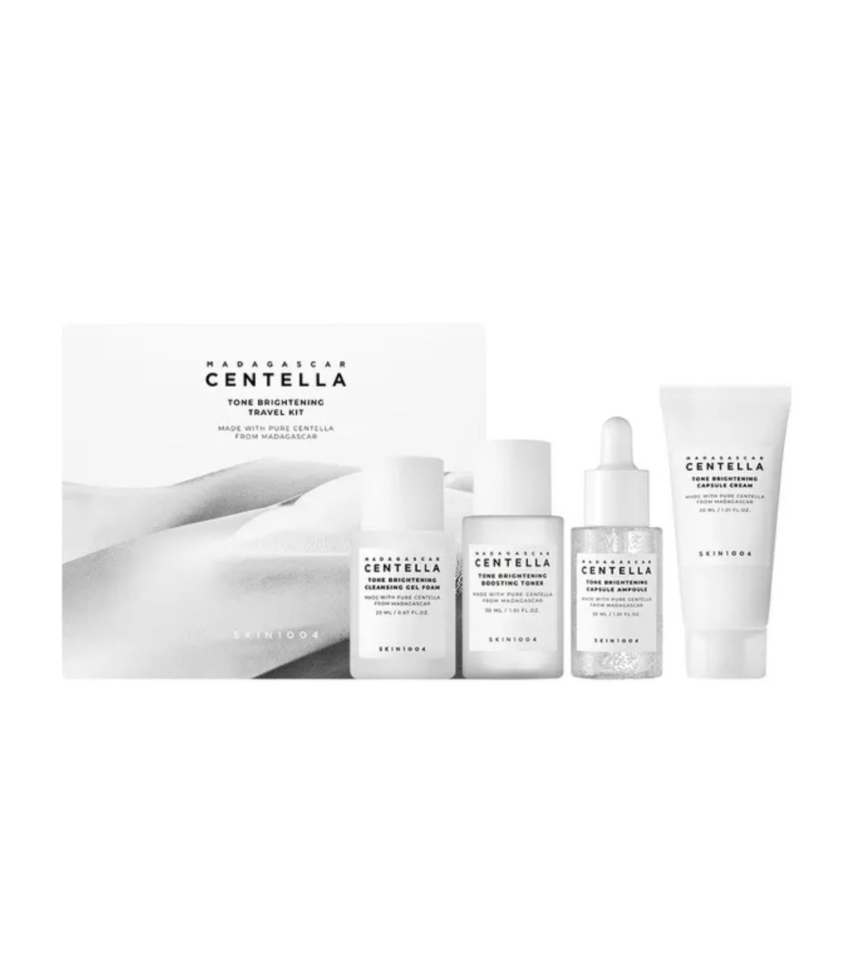 Rutinas Completas SKIN1004 Madagascar Centella Tone Brightening Travel Kit 4 pcs de SKIN1004, skincare coreano en Narumi Chile